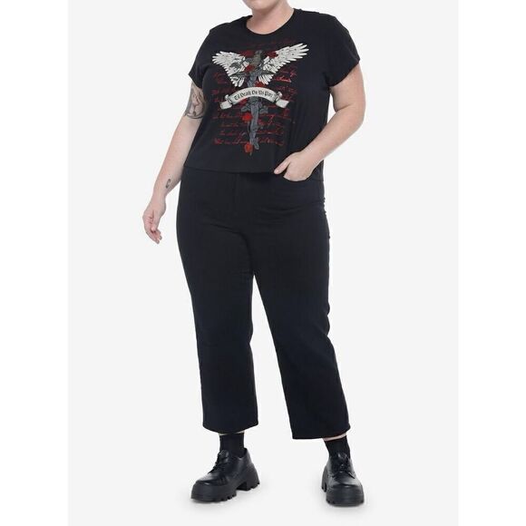 Dark Romance Winged Dagger Boxy Girls Crop T-Shirt Plus Size 1 - Picture 7 of 7